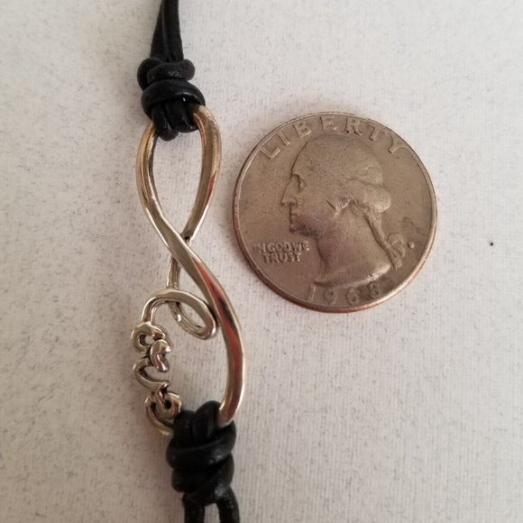 Sterling Silver Love Infinity Genuine Black Leather Handcrafted Cord Bracelet - Picture 7 of 9